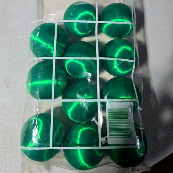 Vintage Puleo's Manufacturing Co. Green Shiny Satin Xmas Tree Ornaments 11 PC - Picture 1 of 3